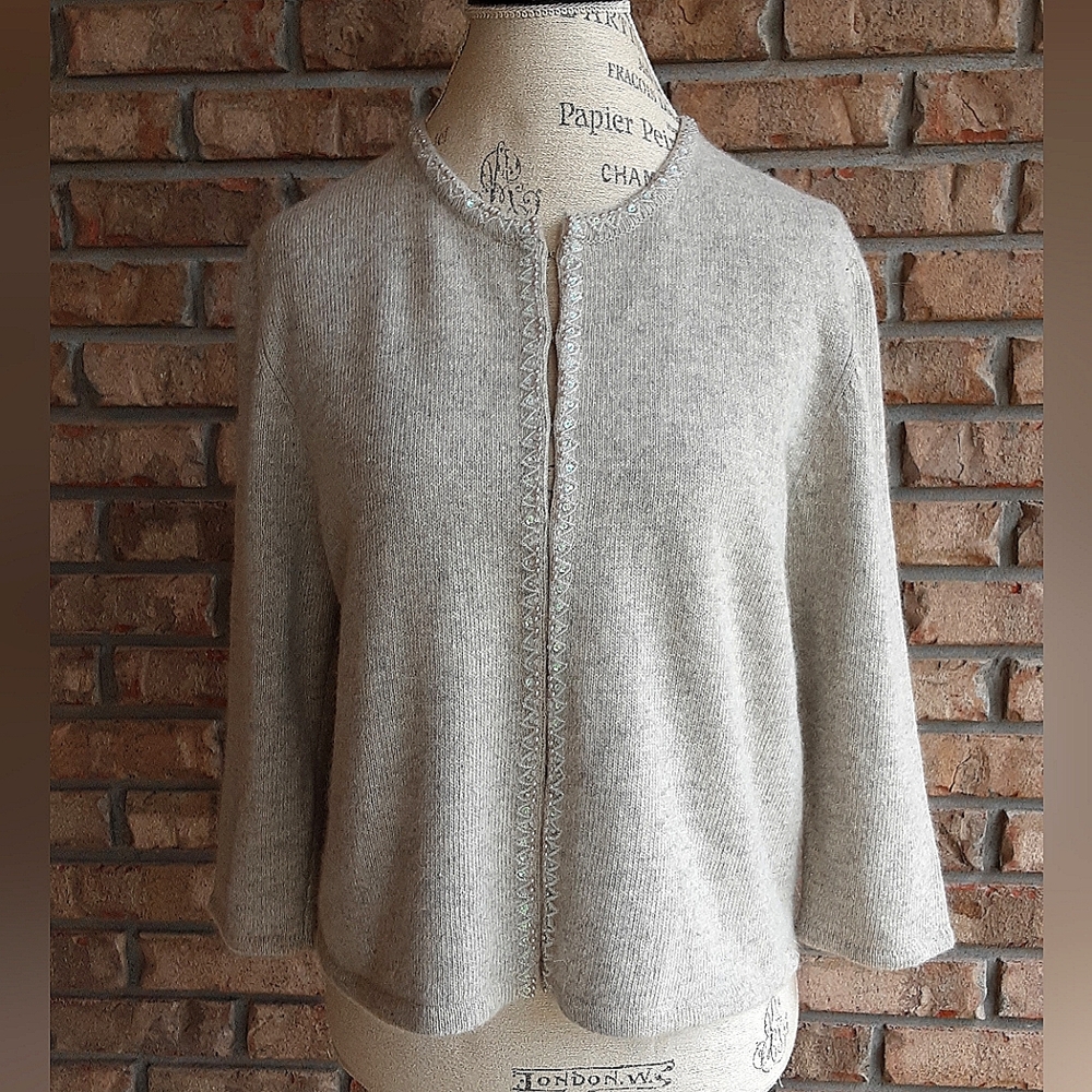 Ann Taylor Lamb's Wool/Angora Blend Beaded Cardigan Sweater